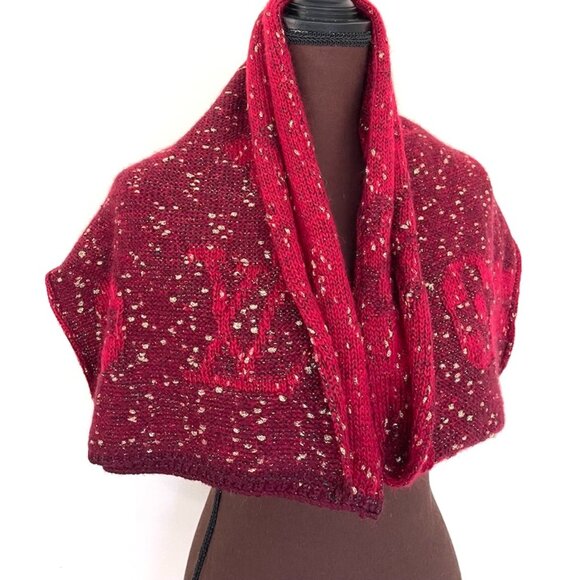 New Louis Vuitton Wool Wrap Medallion Logomania Red Burgundy Reversible Scarf - Picture 11 of 12